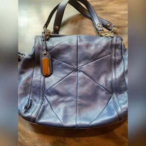 B Makowsky Shoulder Bag Womens Large Blue Leather Chain Strap Animal Print Lined